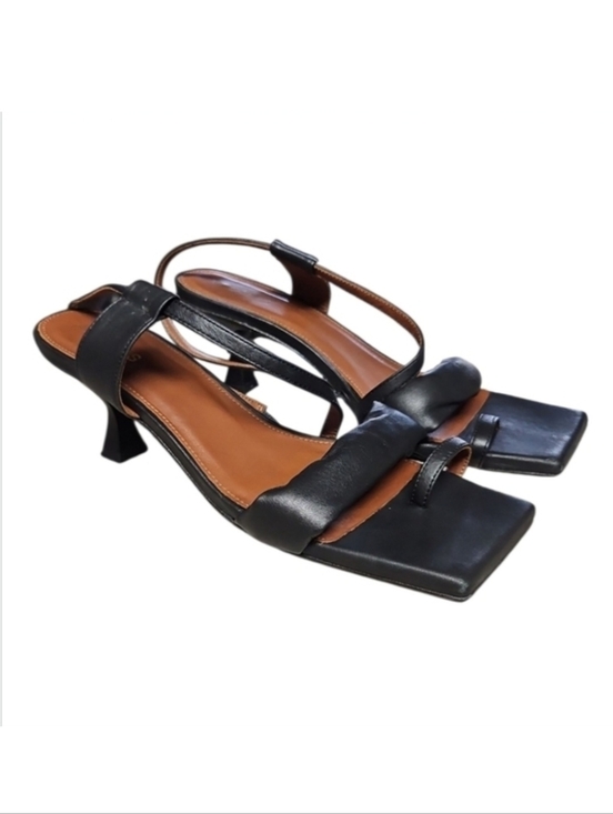 ALOHAS Shoes - ALOHAS | Asymmetric Strap Black Leather Slingback Sandals in Size EU 38 / US 8